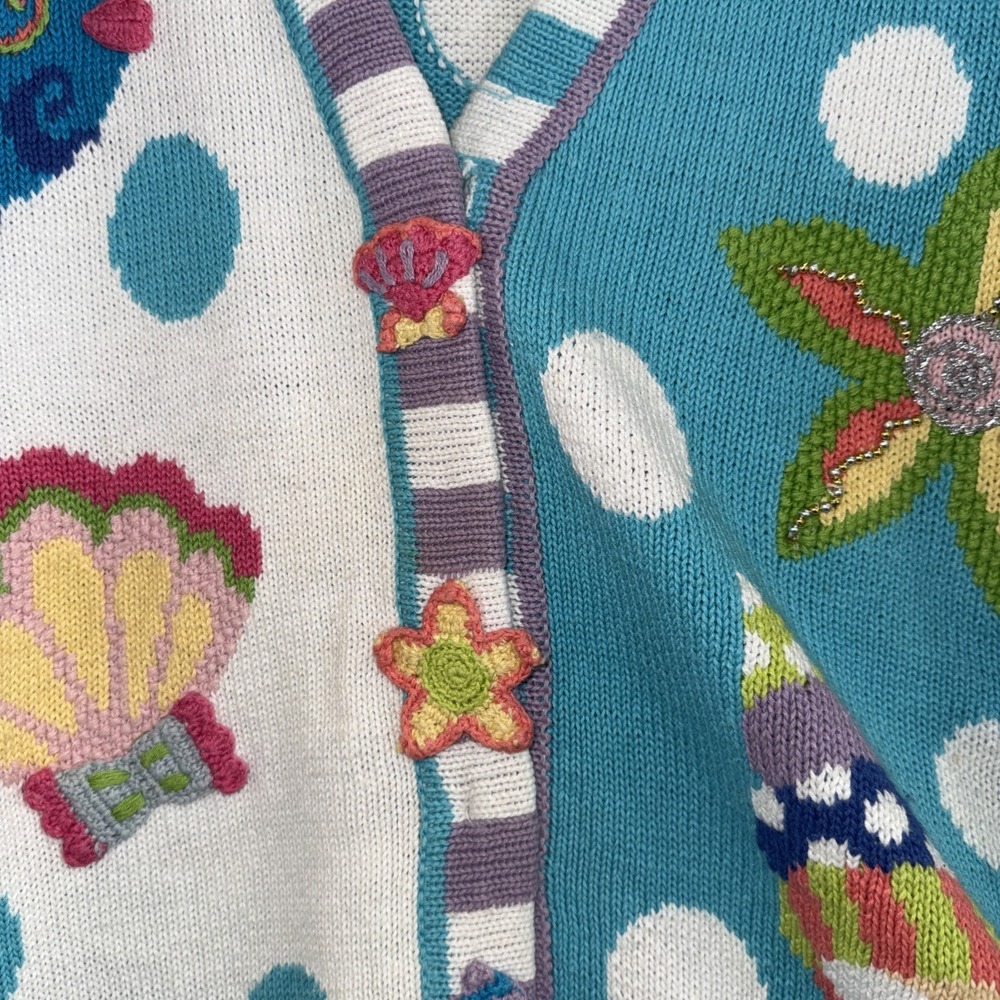 Vintage Berek 2 Cardigan Sweater Womens Large Fish Patchwork Colorful Boho - Picture 3 of 6
